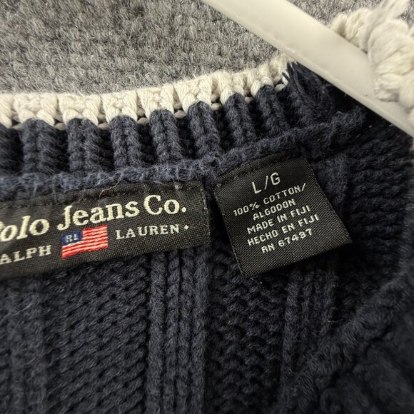 Ralph Lauren Flag Sweater USA Women Red White Blue Large Cotton Knit Ribbed Crew - Picture 11 of 12